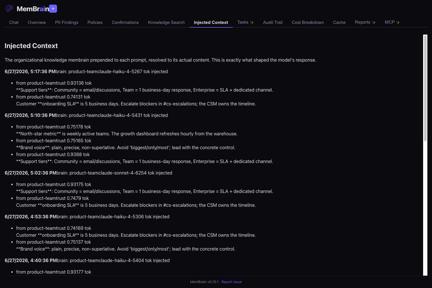 Injected context transparency view